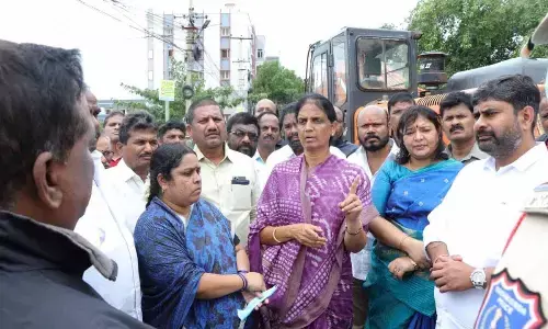 Education Minister Sabitha Indra Reddy visits the low-lying areas  at Mirpet in Hyd