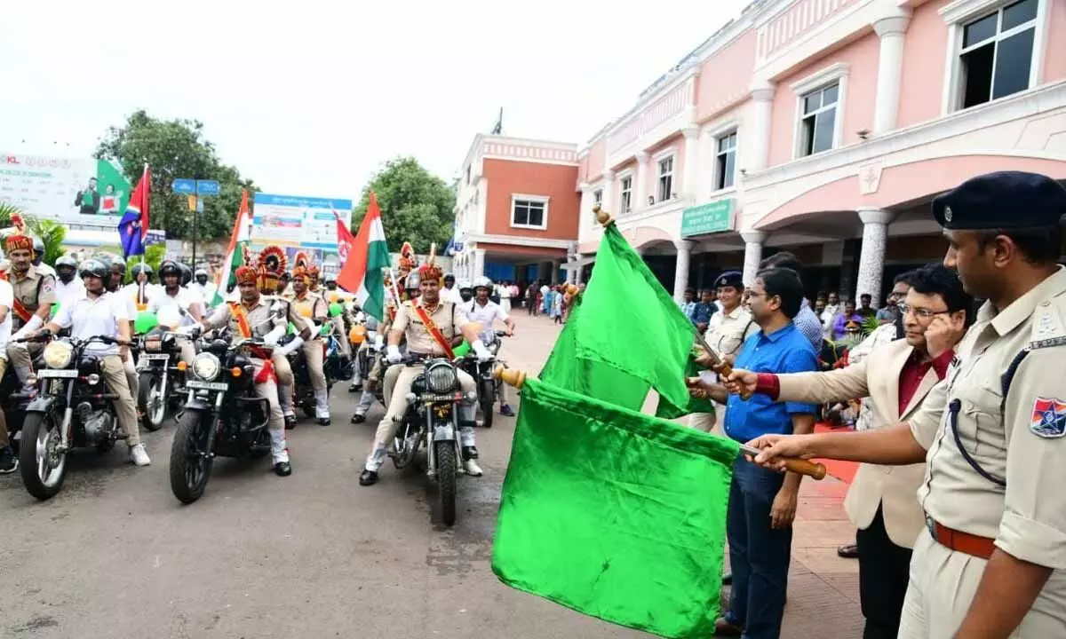 Divisional Railway Manager, Waltair Division, Anup Satpathy, Waltair  Division flagging off the bike rally of the RPF personnel in Visakhapatnam  on Tuesday