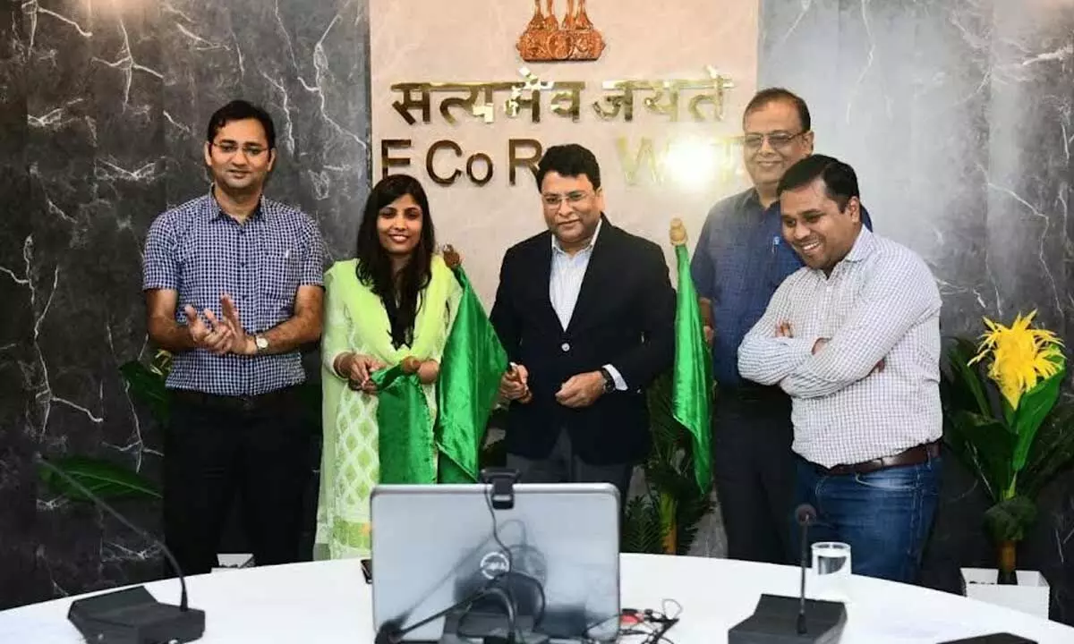 DRM of Waltair Division Anup Satpathy flagging off One Station One Product stalls in a virtual mode on Wednesday