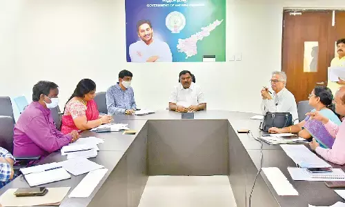 Social Welfare Minister Merugu Nagarjuna reviewing the functioning of the social welfare department at the Secretariat in Velagapudi on Wednesday