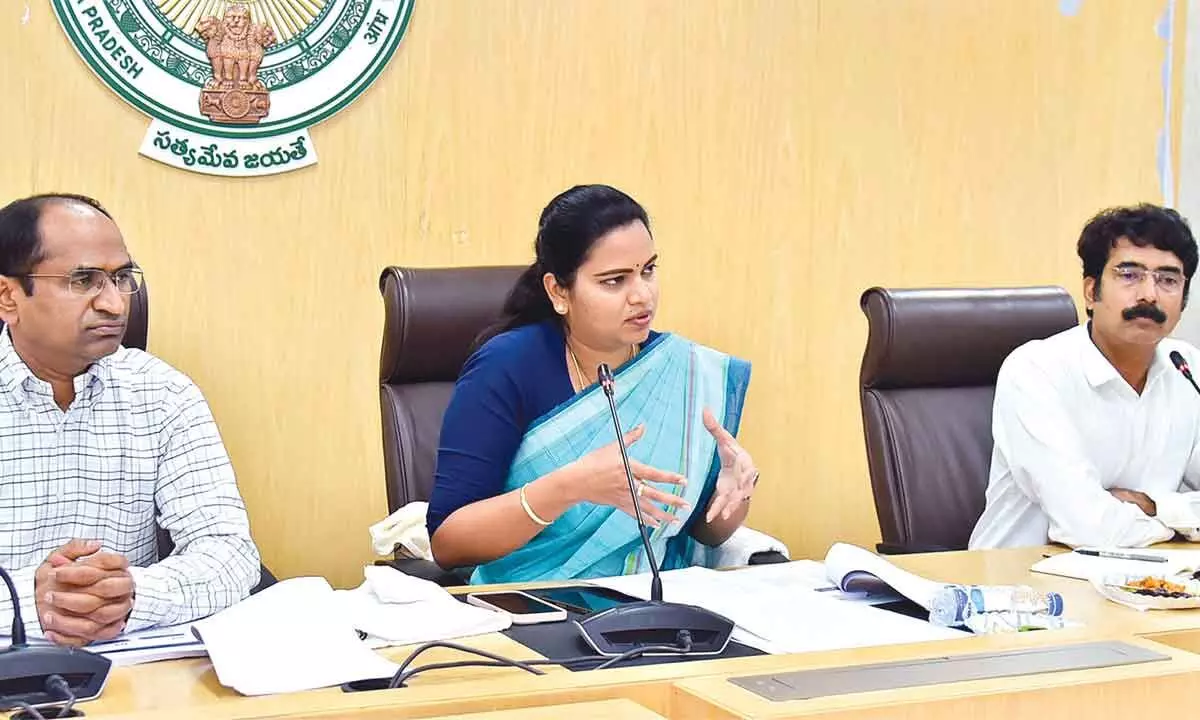 Minister for health and family welfare Vidadala Rajini speaking at a review meeting  at the Secretariat on Thursday