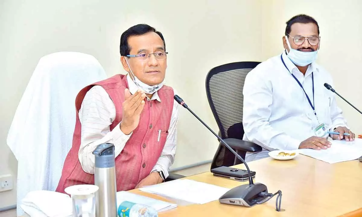 District Collector Basanth Kumar at the weavers task force committee meeting in Anantapur on Thursday.