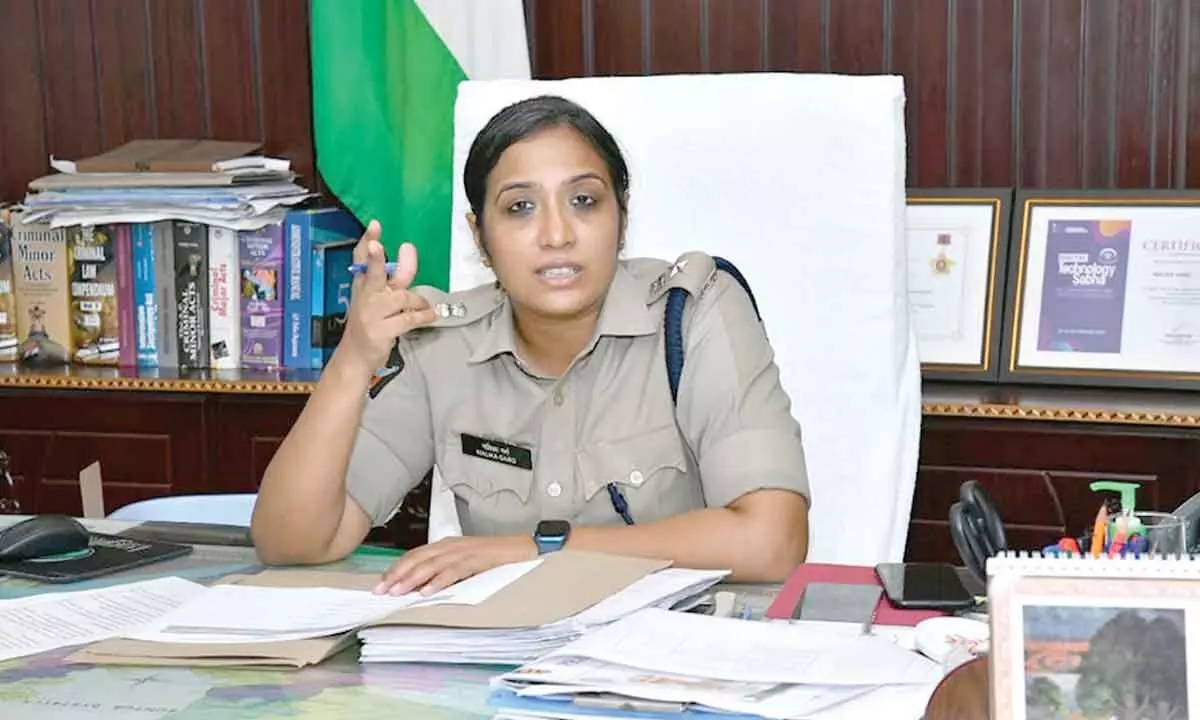 SP Malika Garg explaining the functioning of Jail Released Tracking System through video conference from her office in Ongole on Friday
