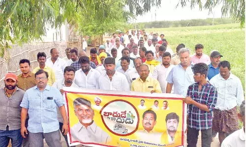 TDP leaders conducting Badude Badudu programme in Turpunaidu Palem on Friday