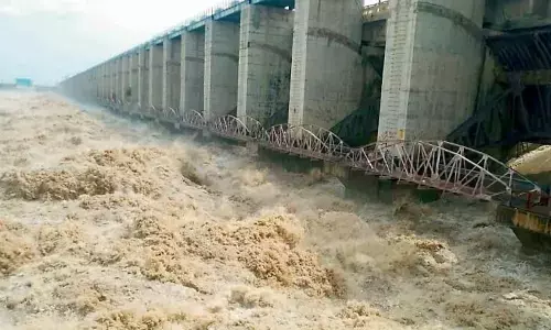 Due to continuous rains, heavy inflows continued for Srisailam Reservoir from varied upstream areas of Krishna and Tungabhadra rivers.