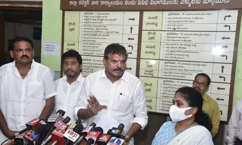 Minister Botcha Satyanarayana speaking to the media in Vizianagaram on Saturday