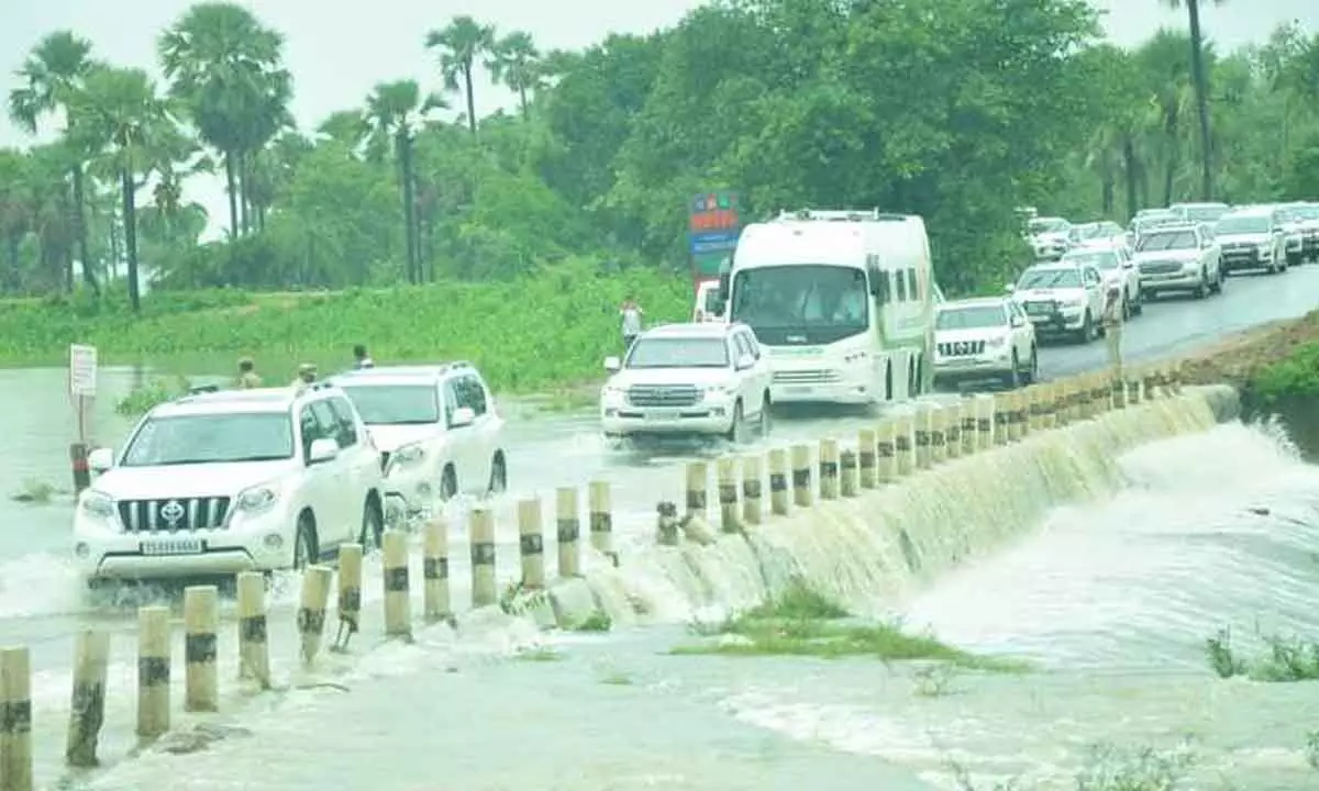 CM KCR leaves by road to inspect flood-affected areas