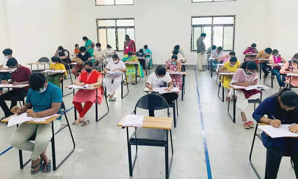 Candidates appearing for NEET-2002 examination centre in Machilipatnam on Sunday