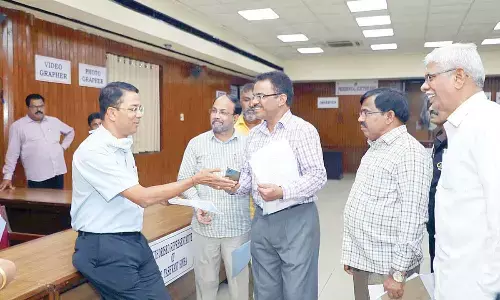 Chief Electoral Officer Vikas Raj reviewing the arrangements for the conduct of Presidential polls at the State Assembly in Hyderabad on Sunday