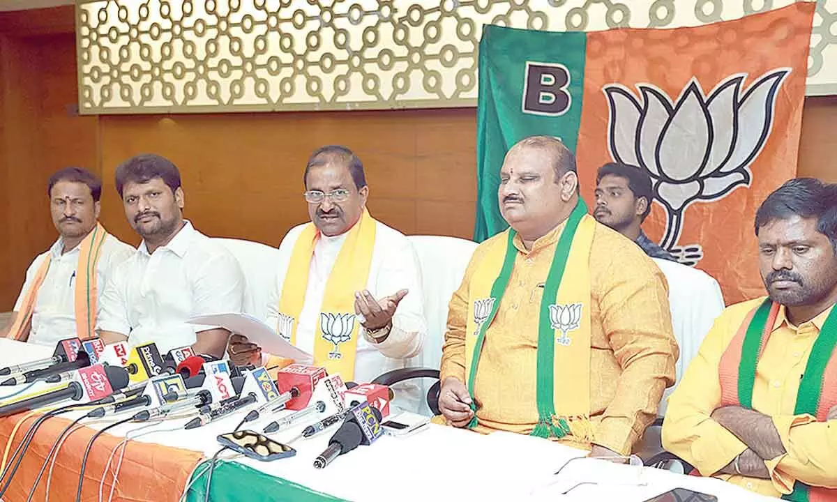 BJP state president Somu Veerraju addressing the media in Tirupati on Monday