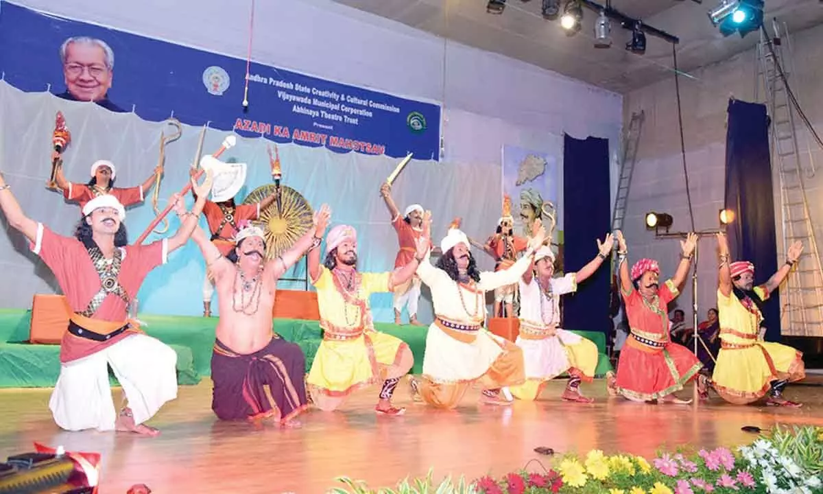 A scene from Odia play titled  Maha Sangramar Maha Nayak held at Tummalapallivari Kshetrayya KalaKshetram  in Vijayawada on Sunday
