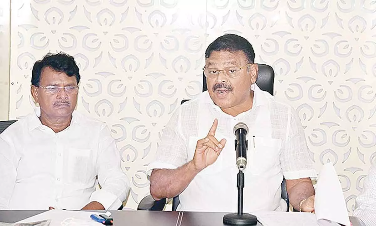 Irrigation Minister Ambati Rambabu addressing the media in Vijayawada on Monday