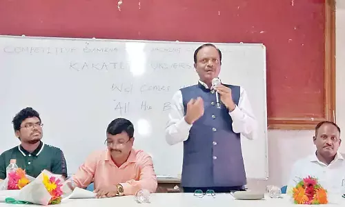 Kakatiya University Vice-Chancellor  (V-C) Prof Thatikonda Ramesh speaking at the inaugural of free coaching classes on the varsity campus in Warangal on Monday