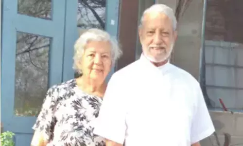85-year-old Narendra Bedi with his wife