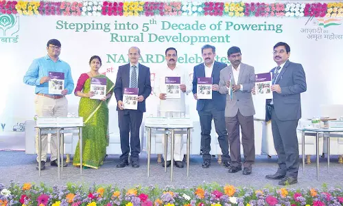 Minister Kakani Govardhan Reddy releasing the booklets of NABARD in Vijayawada on Monday