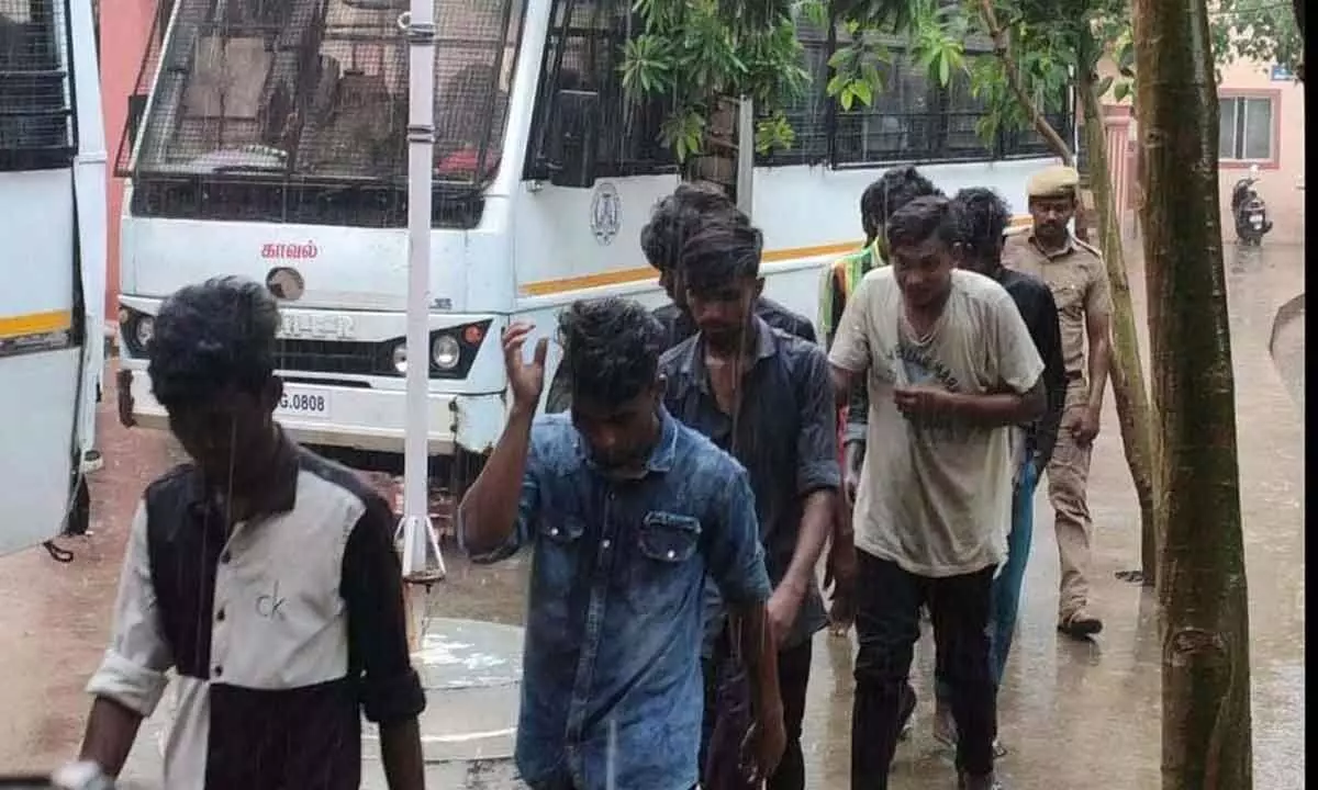 The accused arrested in connection with the violence at a private school at Kaniyamoor near Chinna Salem being produced before a local court in Kallakurichi on July 18, 2022 | Photo Credit: Special Arrangement