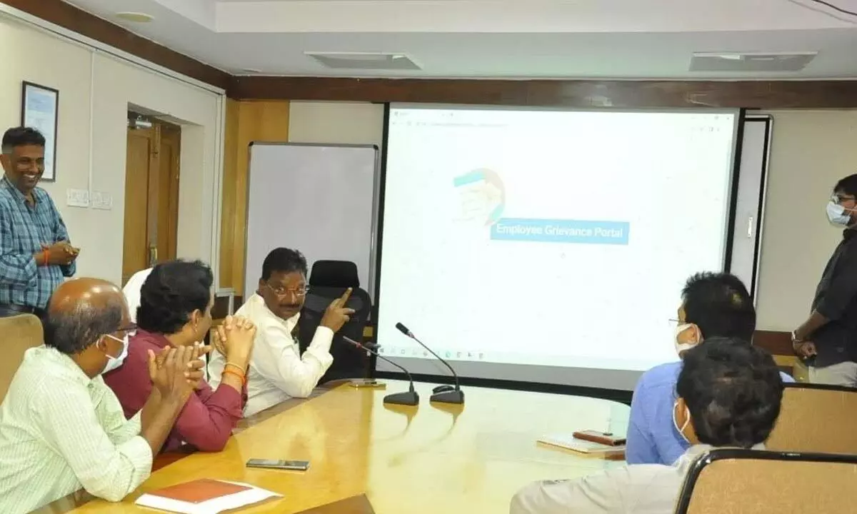 CMD of APEPDCL K Santhosha Rao launching Employees Grievance Portal in Visakhapatnam on Wednesday