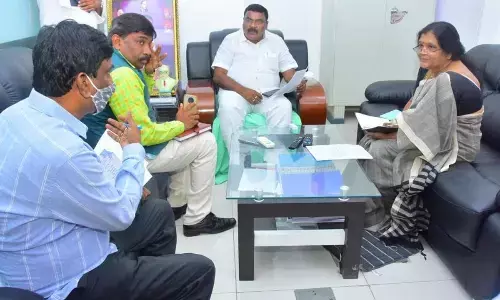 Minister for Social Welfare Merugu Nagarjuna addressing LIDCAP officials at a review meeting at the Secretariat in Velagapudi on Wednesday