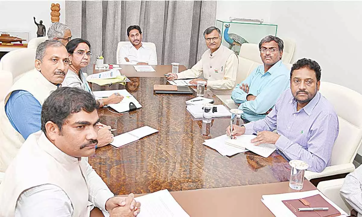 Members of NITI Aayog led by Ramesh Chand meet Chief Minister Y S Jagan Mohan Reddy at his camp office in Tadepalli on Friday