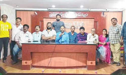 VJF president Gantla Srinubabu speaking to the media in Visakhapatnam on Saturday