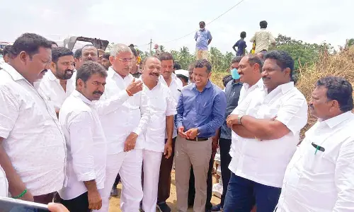 I & PR Minister Chelluboina Venugopala Krishna, MLAs Rapaka Vara Prasada Rao and Kondeti Chittibabu, Government Whip Chirla Jaggi Reddy, ZP chairman V Venu Gopala Rao and District Collector Himanshu Shukla reviewing arrangements for the CM programme
