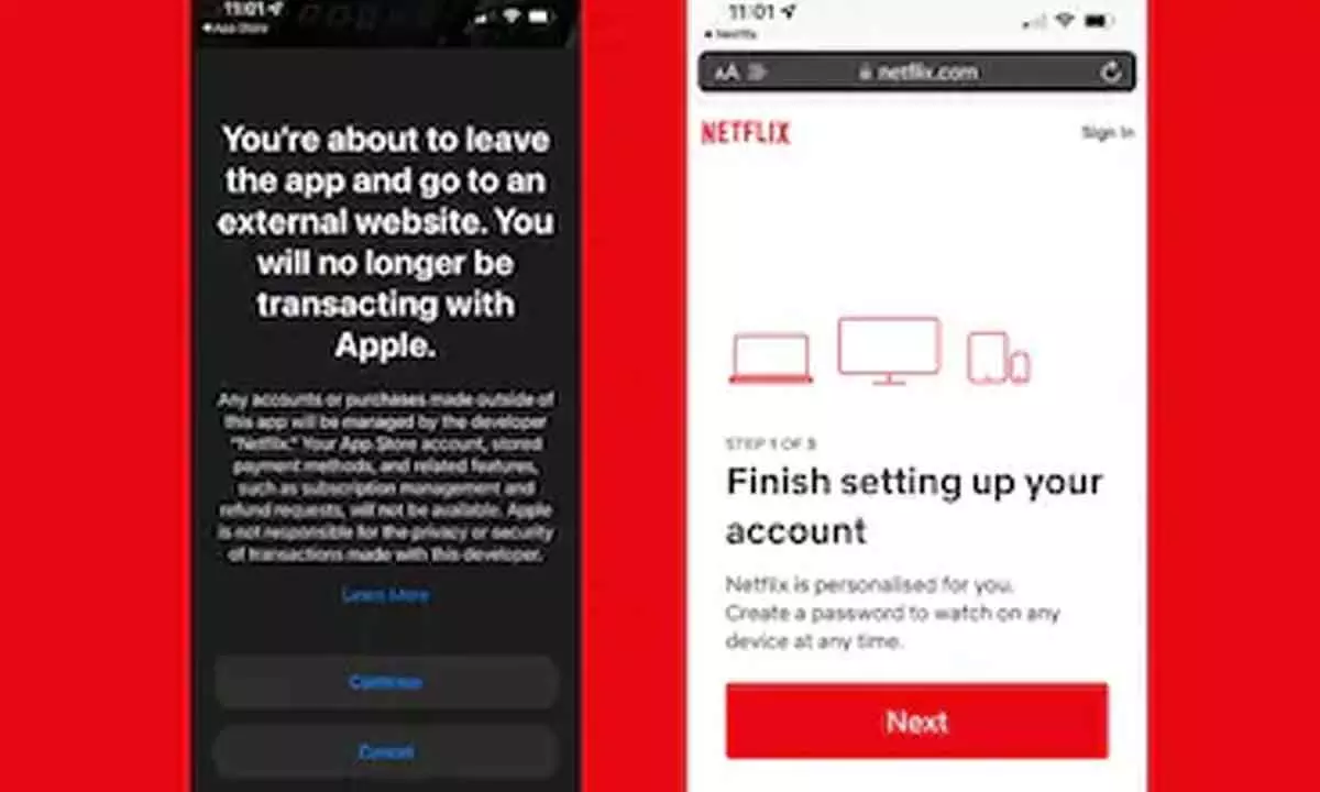 Netflix offers an external subscribe button on iOS