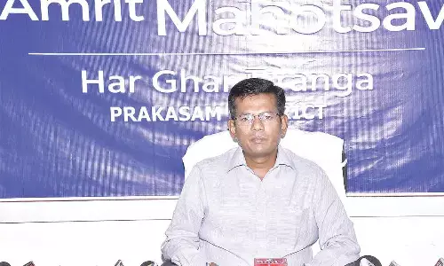 Prakasam District Collector AS Dinesh Kumar speaking at a press meet in Ongole on Monday