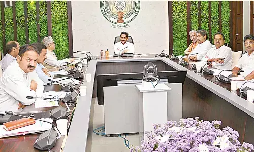 Chief Minister Y S Jagan Mohan Reddy holds a review on revenue earning departments at his camp office in Tadepalli  on Monday