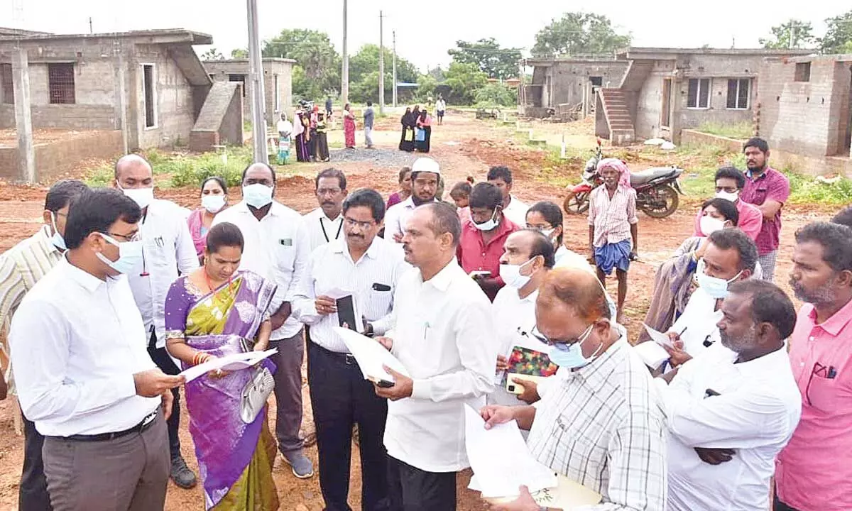 Nellore Collector KVN Chakradhar Babu inspecting Nagamambapuram Jagananna layout on Tuesday