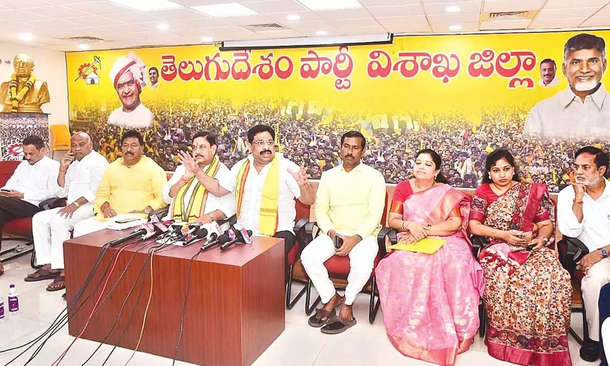TDP leader Buddha Venkanna addressing the party cadre in Visakhapatnam on Tuesday