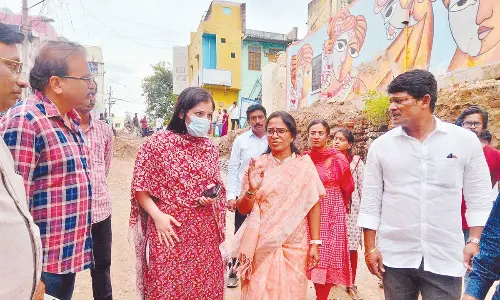 Mayor Dr R Sirisha and Municipal Commissioner Anupama Anjali inspecting the RUB works at RC Road in Tirupati on Tuesday
