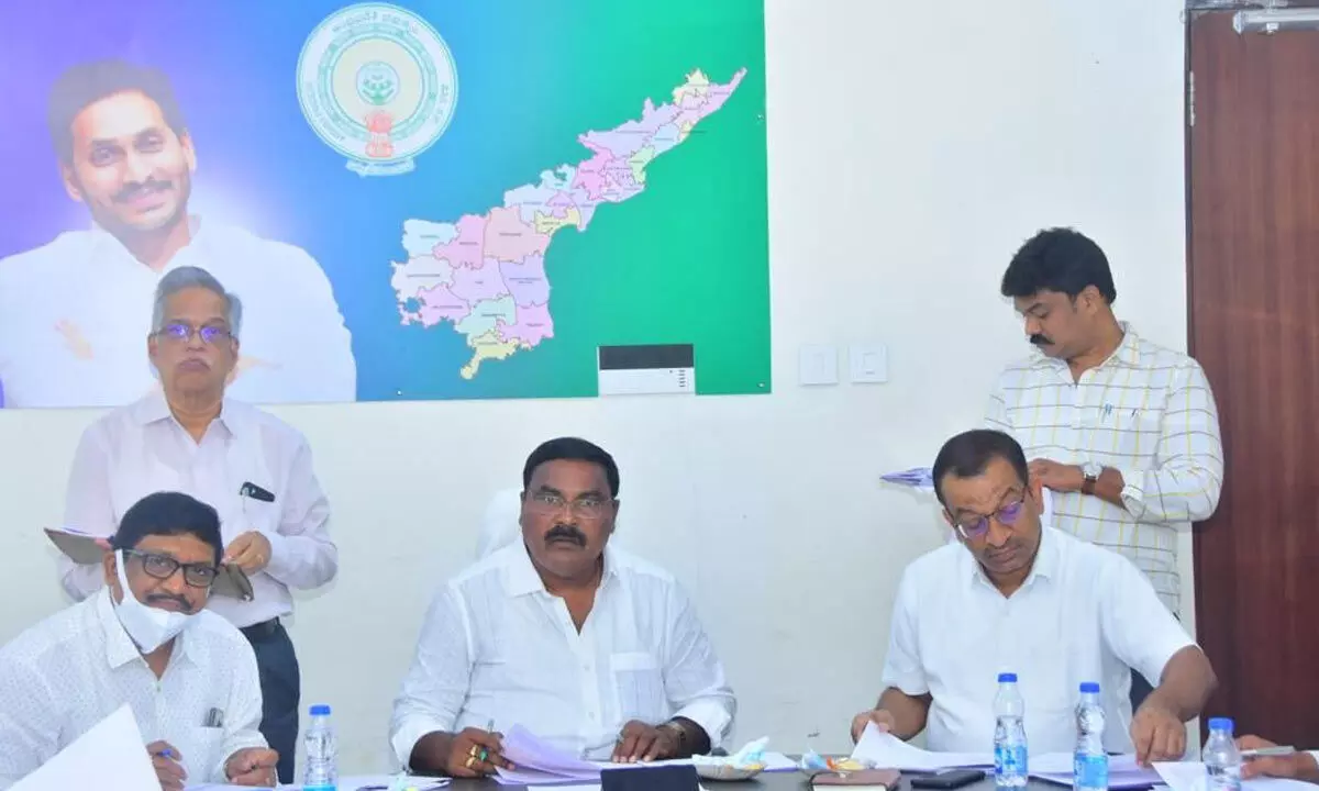 Social Welfare Minister Merugu Nagarjuna addressing Nodal Agency meeting at Secretariat in Velagapudi on Wednesday