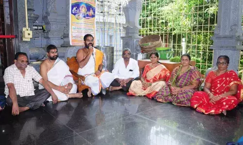 Trust representative speaking to the media at Sri Varaha Lakshmi Narasimha Swamy Kshetra in Rajamahendravaram  on Wednesday