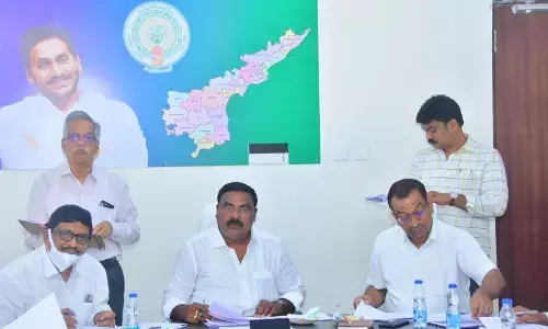Social Welfare Minister Merugu Nagarjuna addressing Nodal Agency meeting at Secretariat in Velagapudi on Wednesday