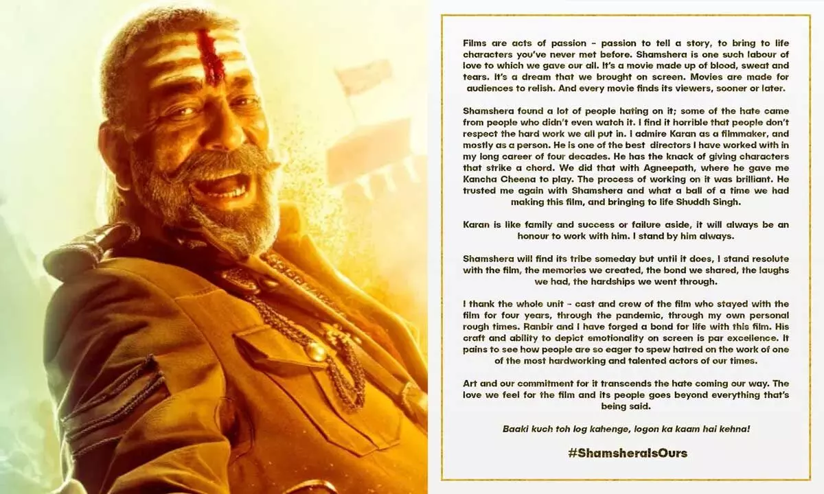 Shamshera: Sanjay Dutt Penned A Long Note And Showers His Love On Ranbir Kapoor