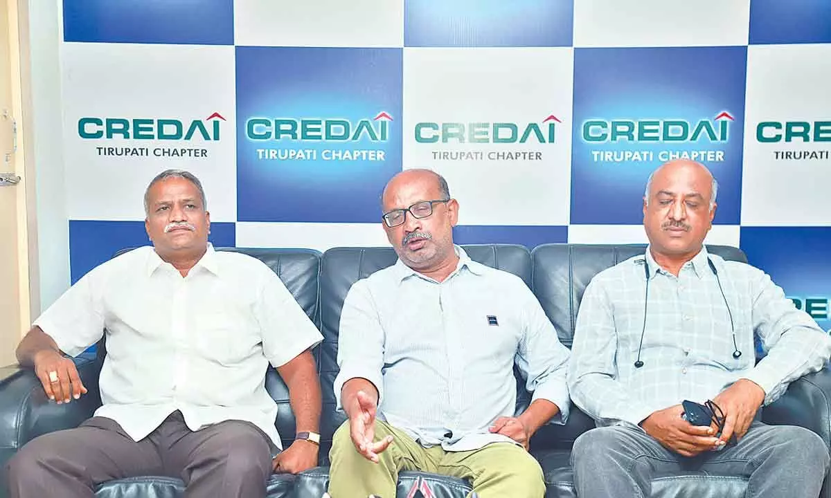 Credai Tirupati Chapter Chairman M Ramprasad Rao addressing media in  Tirupati on Thursday.