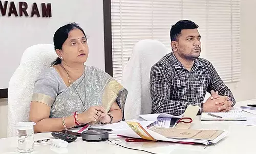 District Collector  K Madhavi Latha and Joint Collector Ch Sridhar attending a  State-level videoconference with AP Chief Electoral Officer MK Meena, in Rajamahendravaram on Thursday