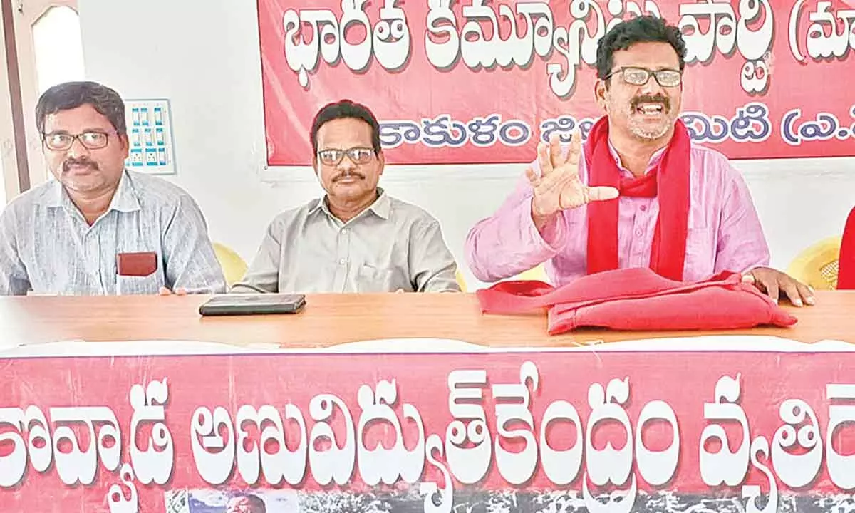 CPM district secretary  D Govinda Rao  (2nd  from right) speaking  at a press conference