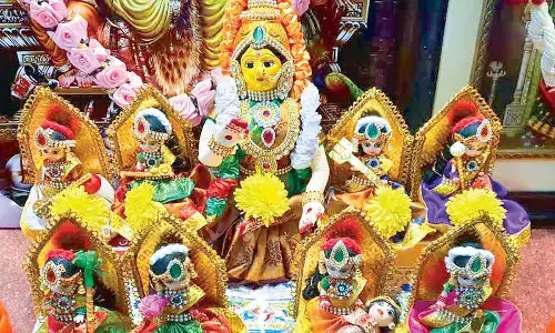 A display of dolls focused on ‘Ashta Lakshmi’ theme at a residence in Visakhapatnam