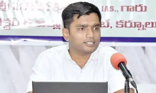 Andhra Pradesh State Housing Corporation Limited Managing Director Narayan Bharat Gupta holds review with housing department officials at the Collector’s conference hall in Kurnool on Friday.