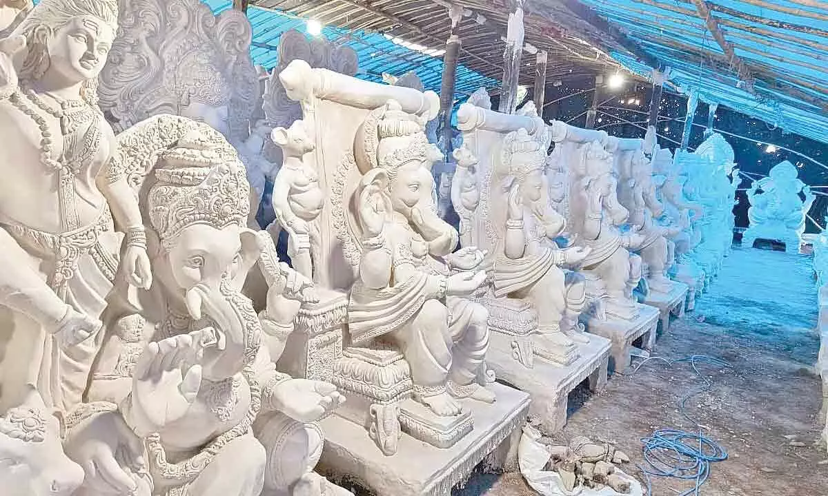 Lord Vinayaka idols in the making in Kakinada