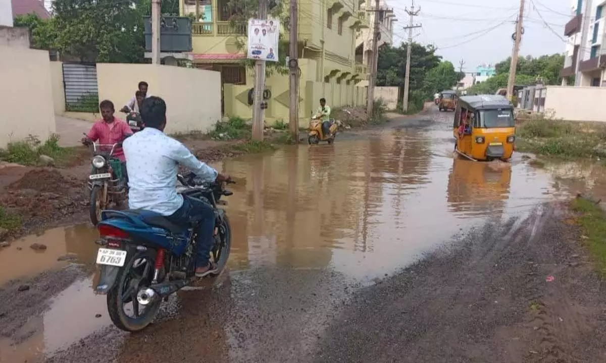 Thotapalem road inundated with rain and drain water