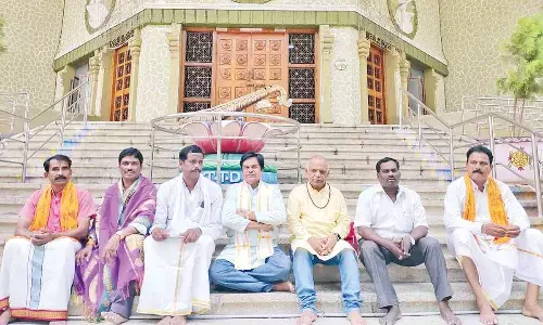 Janapada Vruthikalakarula Sangham president A Jaganmohan Rao, secretary B Murali addressing the media in Tirupati on Sunday