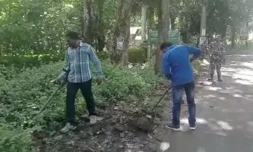 Police personnel and Greyhounds checking an area on Andhra Odisha Border on Sunday