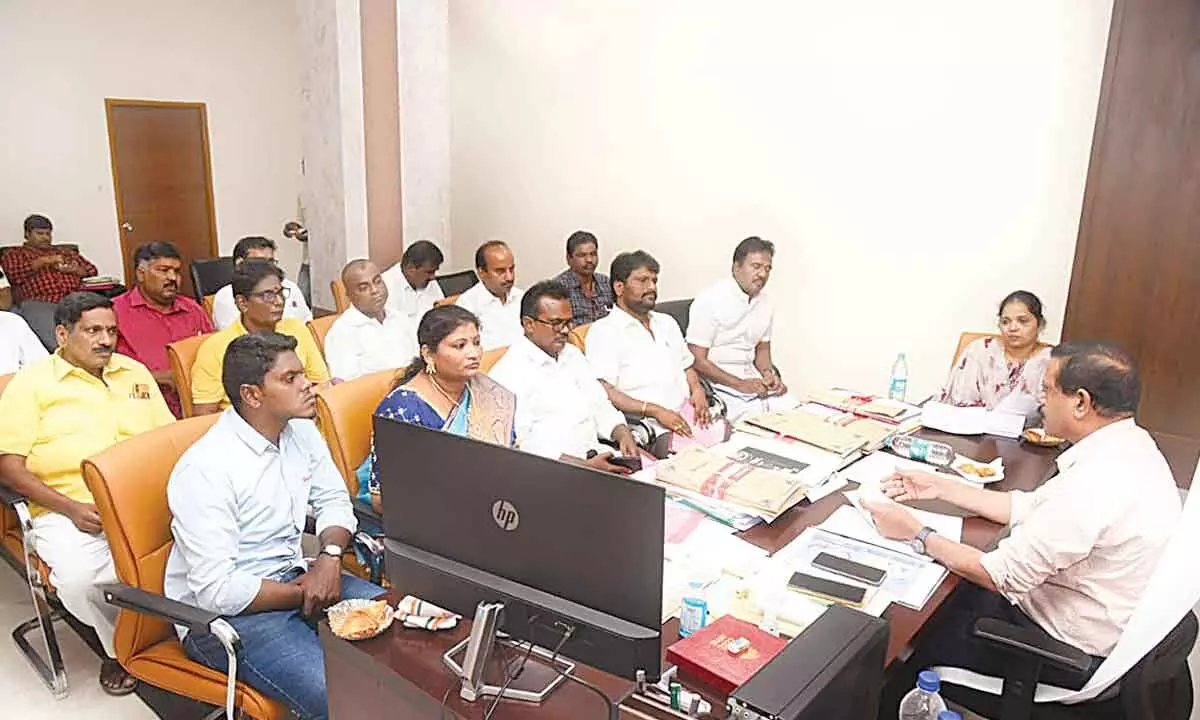 DRO M Srinivasa Rao holding a meeting with the representatives of political parties at the Collectorate in Tirupati on Monday