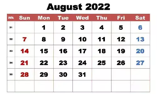 Important Days in August 2022
