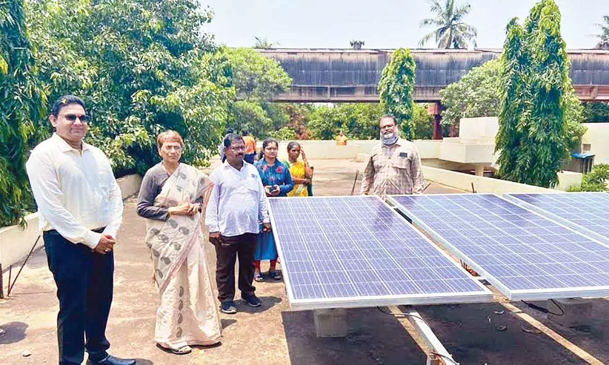 Solar power system installed at Queen Mary’s Government Girls High School in Visakhapatnam on Tuesday