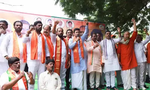BJYM national president  and MP Tejaswi Surya, BJP state president Somu Veerraju  launch Yuva Sangharshana Yatra of BJYM at SV University in Tirupati on Tuesday