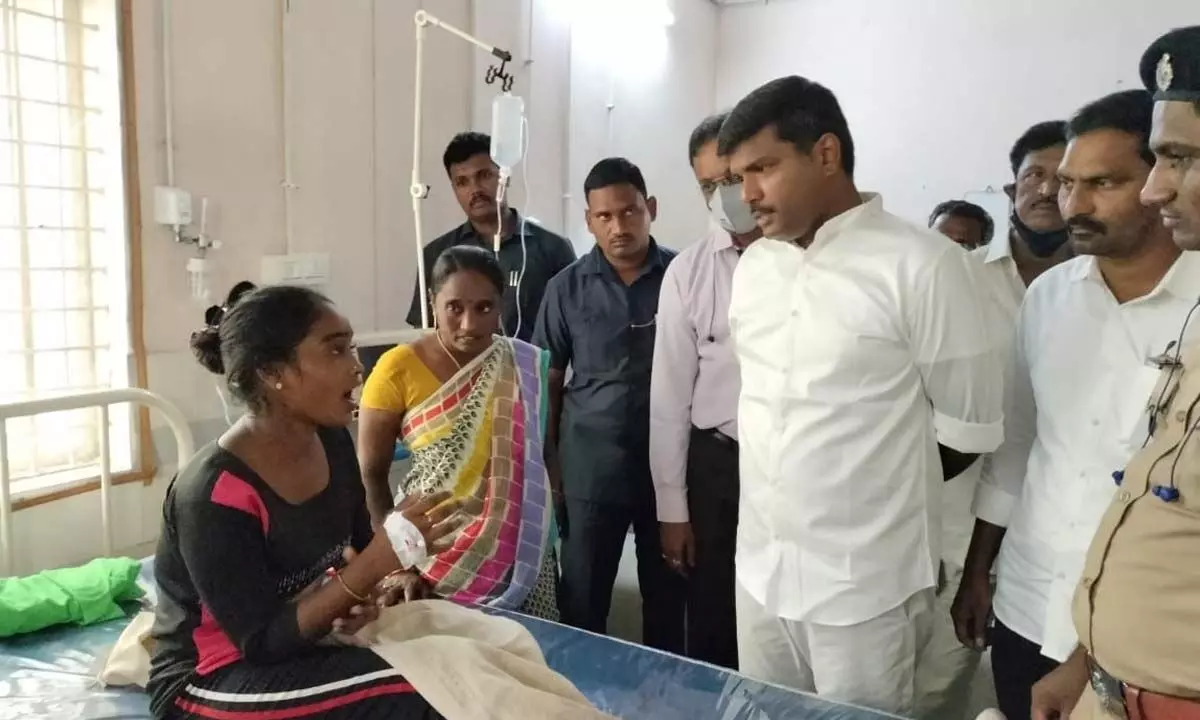 IT Minister interacting with gas leak victims in Anakapalli district on Wednesday