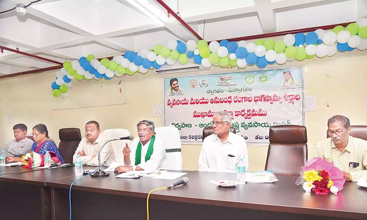 AP Agriculture Mission vice-chairman M V S  Nagi Reddy speaking at a meeting in Tirupati on Thursday